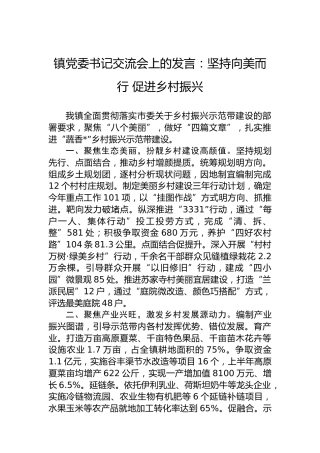 镇党委书记交流会上的发言：坚持向美而行促进乡村振兴