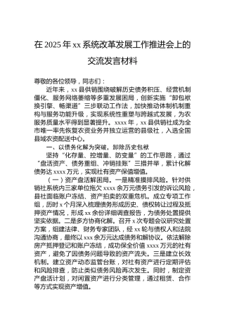 在2025年xx系统改革发展工作推进会上的交流发言材料