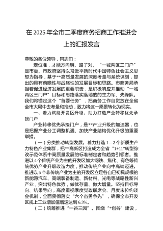 在2025年全市二季度商务招商工作推进会上的汇报发言