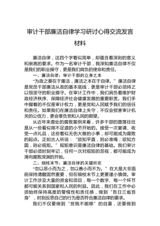 审计干部廉洁自律学习研讨心得交流发言材料