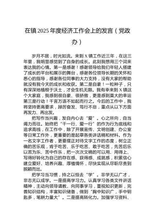 在镇2025年度经济工作会上的发言（党政办）