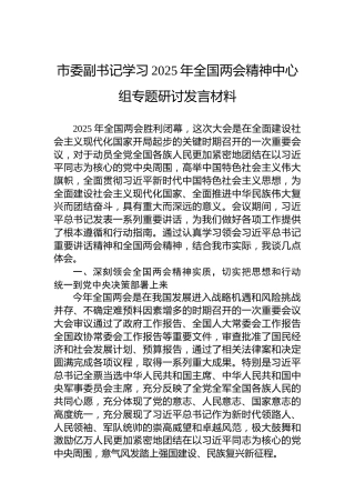 市委副书记学习2025年全国两会精神中心组专题研讨发言材料