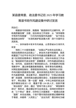 某县委常委、政法委书记在2025年八项规定学习教育读书班作风建设集中研讨发言