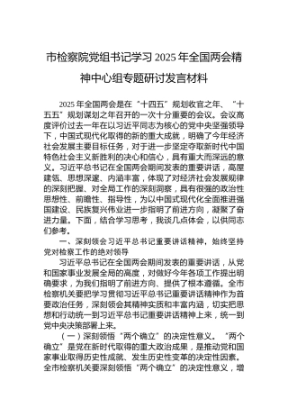 市检察院党组书记学习2025年全国两会精神中心组专题研讨发言材料
