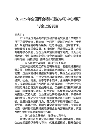 在2025年全国两会精神理论学习中心组研讨会上的发言