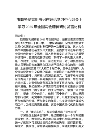 市商务局党组书记在理论学习中心组会上学习2025年全国两会精神研讨发言材料
