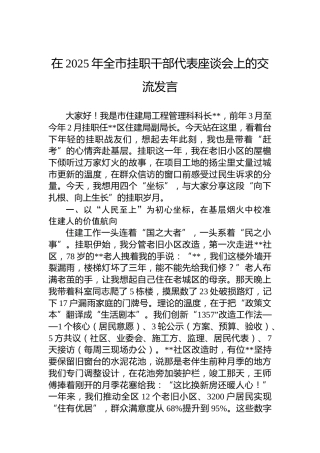 在2025年全市挂职干部代表座谈会上的交流发言
