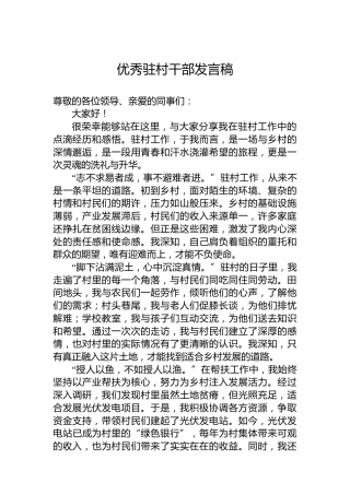 优秀驻村干部发言稿