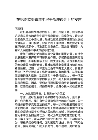 在纪委监委青年中层干部座谈会上的发言