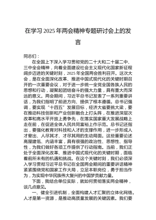 在学习2025年两会精神专题研讨会上的发言