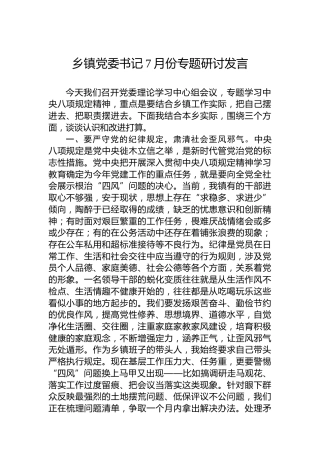 乡镇党委书记7月份专题研讨发言