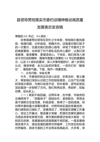 县领导贯彻落实市委约谈精神推动高质量发展表态发言稿