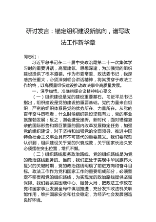 研讨发言：锚定组织建设新航向，谱写政法工作新华章