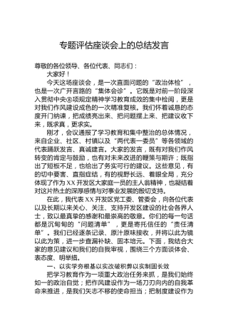 专题评估座谈会上的总结发言
