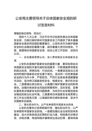 公安局主要领导关于总体国家安全观的研讨发言材料