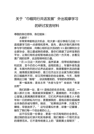 关于“巾帼同行共话发展”外出观摩学习的研讨发言材料