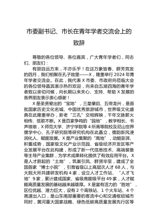 市委副书记、市长在青年学者交流会上的致辞