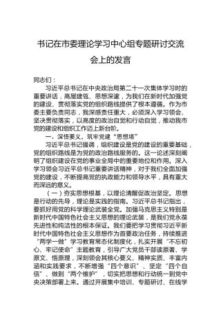 书记在市委理论学习中心组专题研讨交流会上的发言