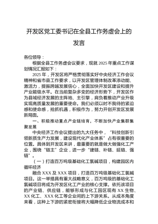 开发区党工委书记在全县工作务虚会上的发言