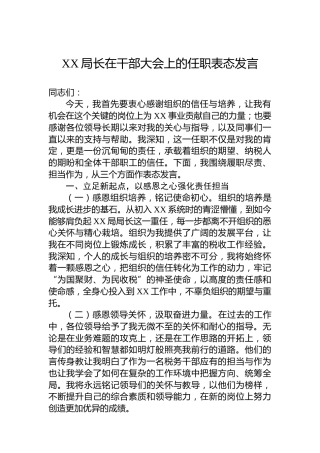 XX局长在干部大会上的任职表态发言