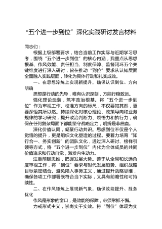 “五个进一步到位”深化实践研讨发言材料