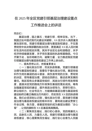 在2025年全区党建引领基层治理建设重点工作推进会上的讲话