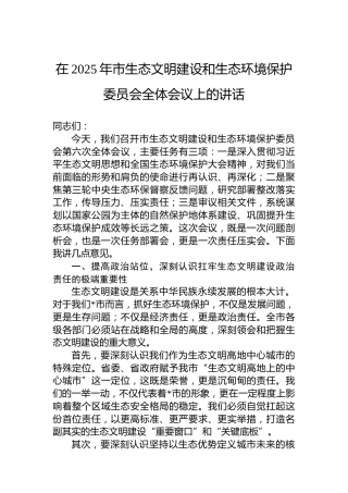 在2025年市生态文明建设和生态环境保护委员会全体会议上的讲话