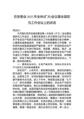 在安委会2025年全体(扩大)会议暨全县防汛工作会议上的讲话