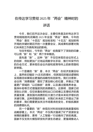 在传达学习贯彻2025年“两会”精神时的讲话