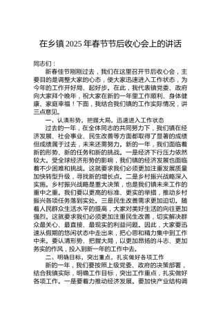 在乡镇2025年春节节后收心会上的讲话