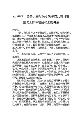 在2025年全县巩固衔接考核评估反馈问题整改工作专题会议上的讲话