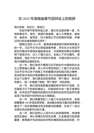 在2025年湖南省春节团拜会上的致辞