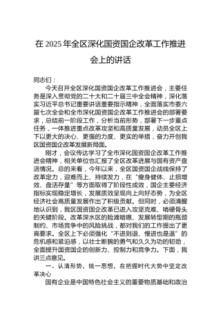 在2025年全区深化国资国企改革工作推进会上的讲话