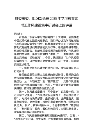 县委常委、组织部长在2025年学习教育读书班作风建设集中研讨会上的讲话