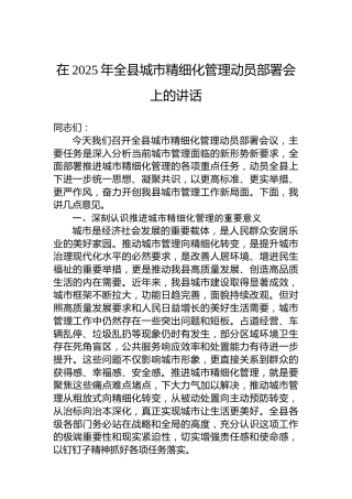 在2025年全县城市精细化管理动员部署会上的讲话