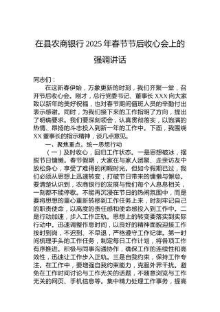 在县农商银行2025年春节节后收心会上的强调讲话