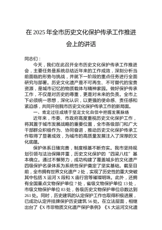 在2025年全市历史文化保护传承工作推进会上的讲话