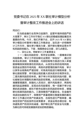 党委书记在2025年XX联社审计模型分析暨审计整改工作推进会上的讲话