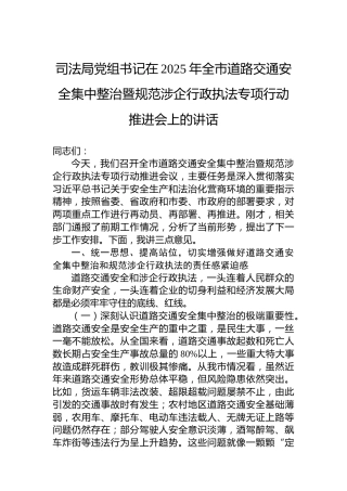 司法局党组书记在2025年全市道路交通安全集中整治暨规范涉企行政执法专项行动推进会上的讲话