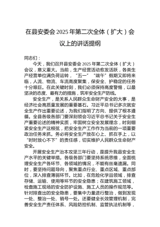 在县安委会2025年第二次全体（扩大）会议上的讲话提纲