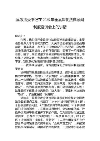 县政法委书记在2025年全县深化法律顾问制度座谈会上的讲话
