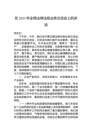 在2025年全局法律法规业务交流会上的讲话