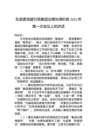 在县委党建引领基层治理协调机制2025年第一次会议上的讲话