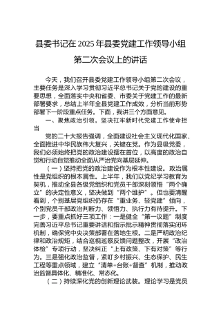县委书记在2025年县委党建工作领导小组第二次会议上的讲话
