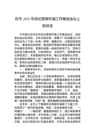在市2025年优化营商环境工作推进会议上的讲话
