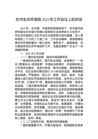 在市生态环境局2025年工作会议上的讲话