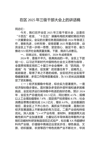 在区2025年三级干部大会上的讲话稿