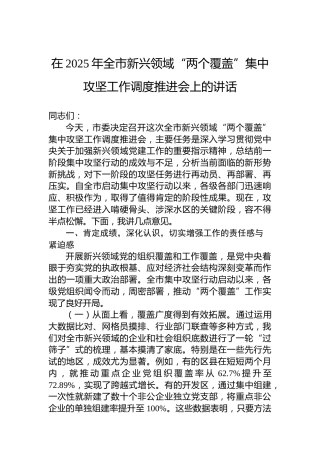 在2025年全市新兴领域“两个覆盖”集中攻坚工作调度推进会上的讲话