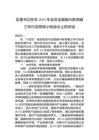 区委书记在在2025年全区全面振兴新突破三年行动领导小组会议上的讲话