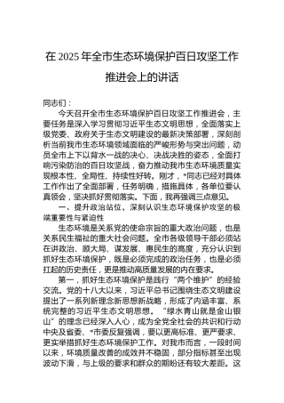 在2025年全市生态环境保护百日攻坚工作推进会上的讲话